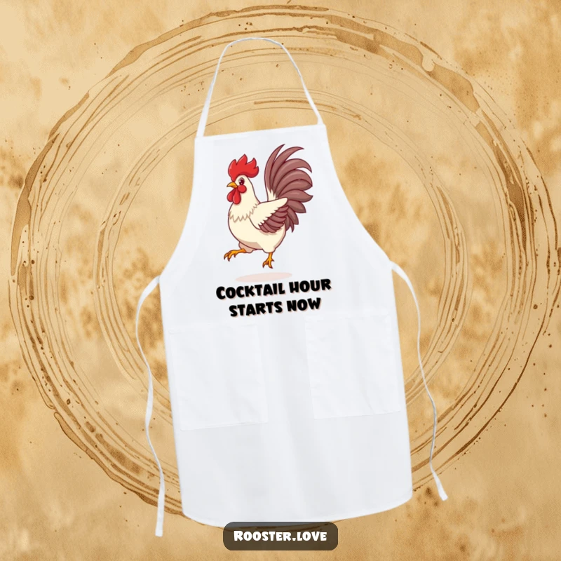 Funny Rooster Apron, a rooster mid-leap with vibrant tail feathers spread wide, ready to tackle any recipe with flair.