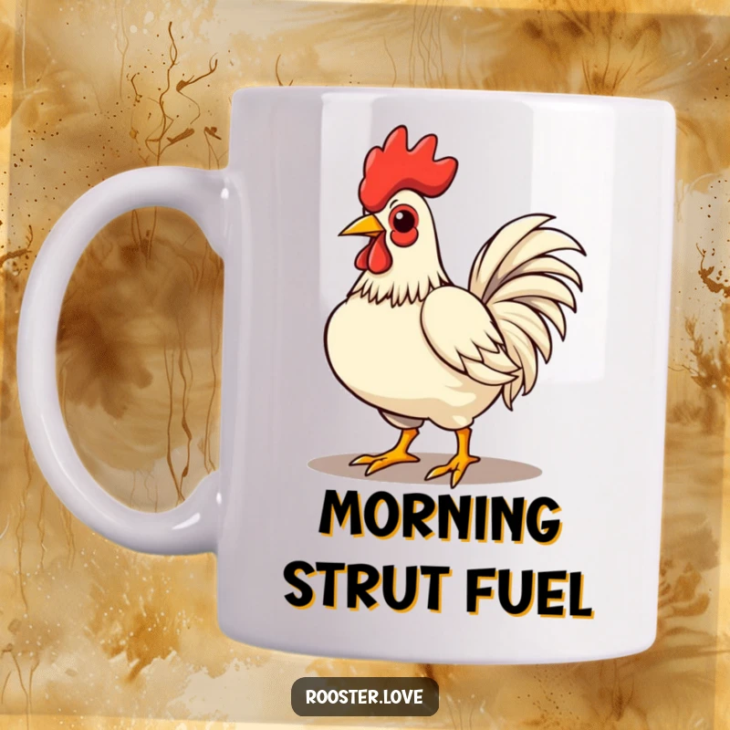 Funny rooster character proudly strutting with chest puffed out, symbolizing confidence and swagger, a great gift.