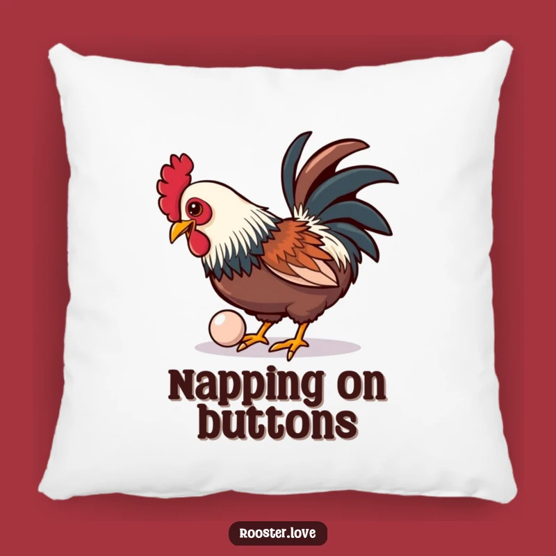 Funny Rooster Button Pillow: Cozy Playful Rooster Cushion, Shiny Button, Soft Funny Gift for Accent
