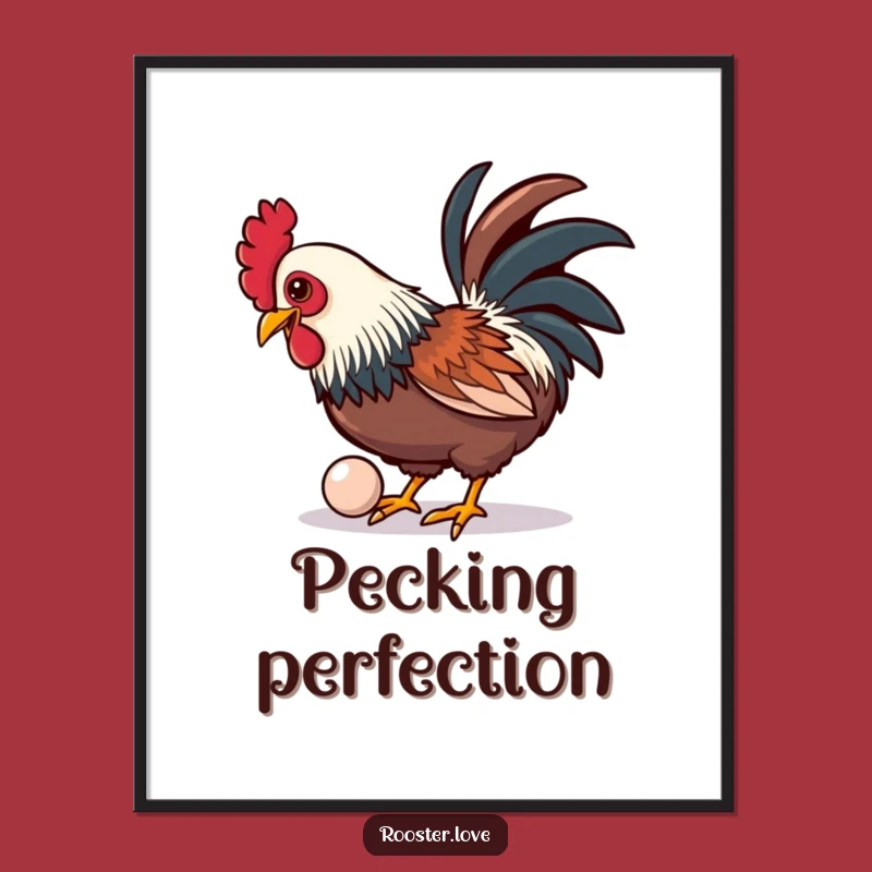 Funny Rooster Button Digital Art: Playful Pecking Rooster Print, Shiny Button, Unique Funny Gift