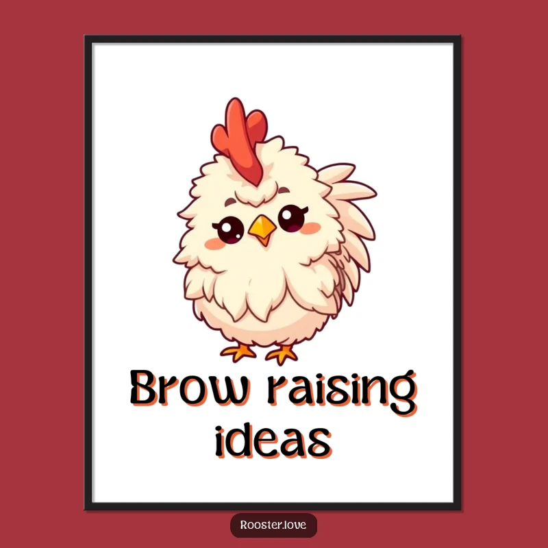 Funny Rooster Thoughtful Digital Art: Fluffy Head Tilt Print, Raised Eyebrow, Unique Funny Gift
