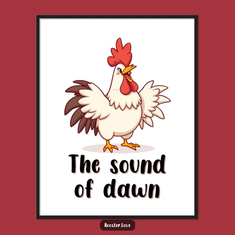 Funny Rooster Crowing Poster: Comedic Grin Art, Exaggerated Wings, Hilarious Funny Gift Idea
