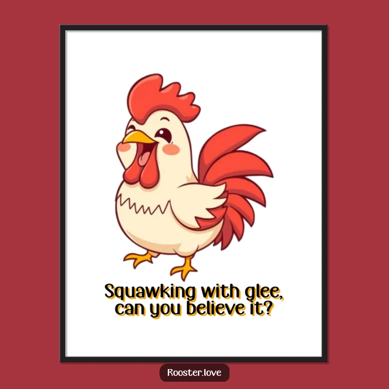 Funny Free Printable Wall Art: Joyful Rooster Squawking Humorous Downloadable Decor