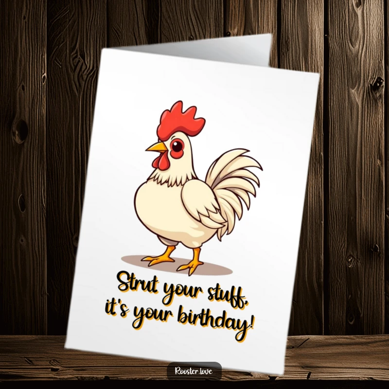 Funny Free Printable Birthday Card: A rooster strutting proudly with its chest puffed out, conveying humorous confidence for a birthday.