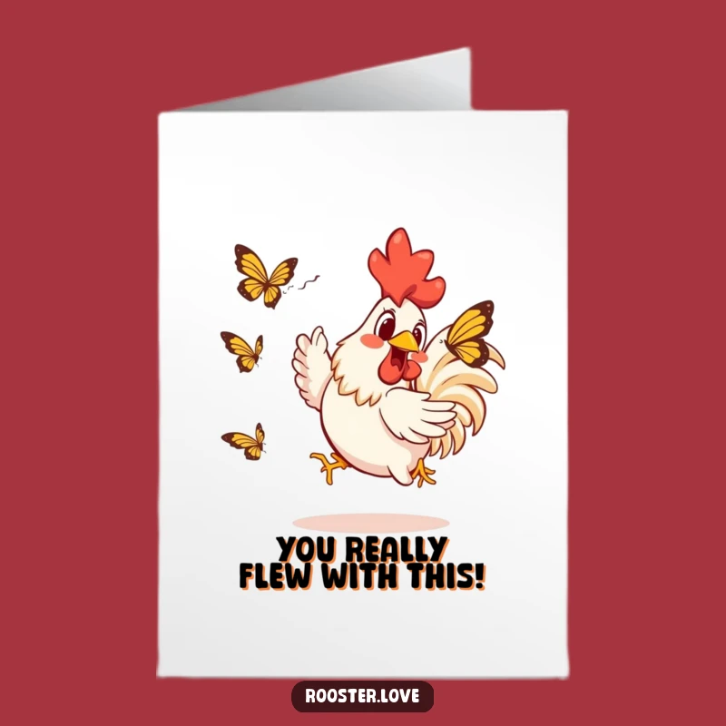 Rooster Butterfly Congrats Card Free Printable - Amusing Downloadable Greeting for Success