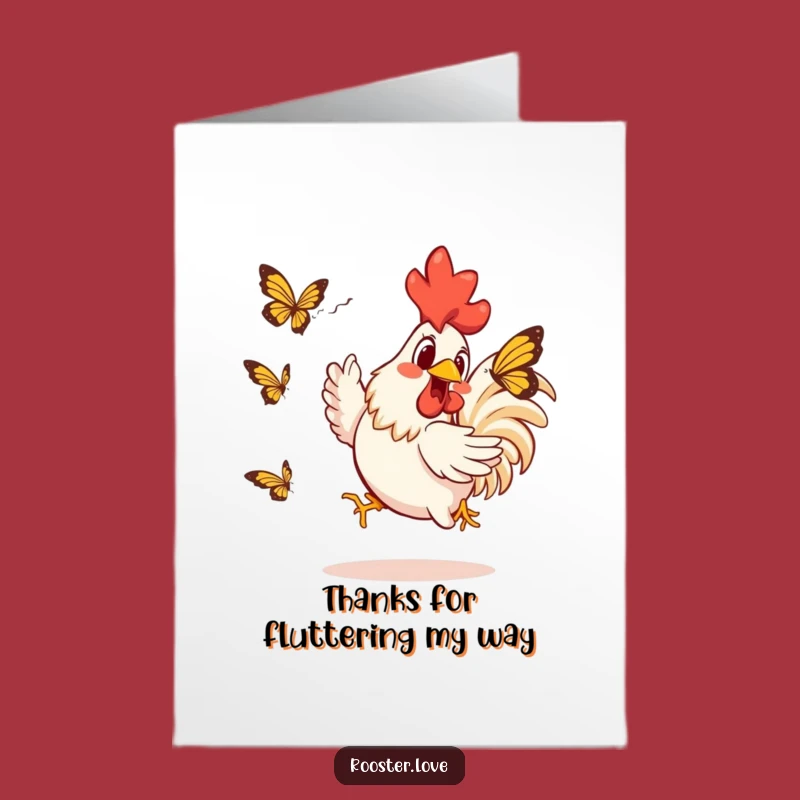 Thank You Rooster Butterfly Card Free Printable - Witty Downloadable Greeting for Gratitude
