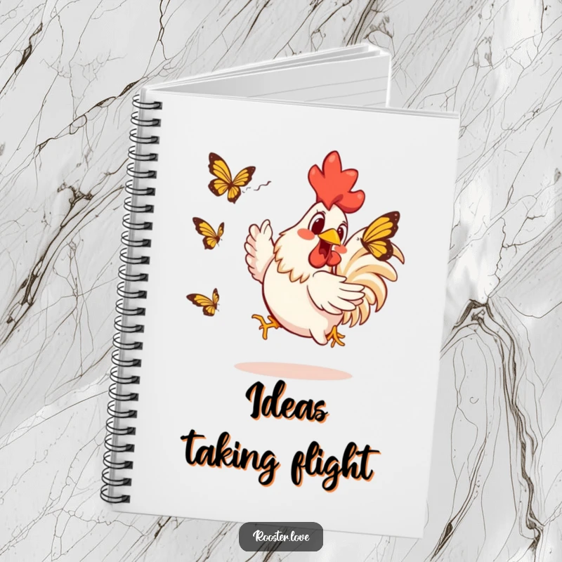 Funny Rooster Notebook: A rooster playfully chases a butterfly, inspiring funny thoughts and creative writing within its pages.